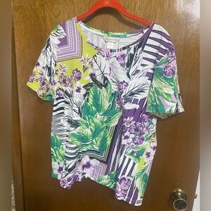 Purple/White/Green short sleeve top.  Size XL.  Christopher and Banks brand.